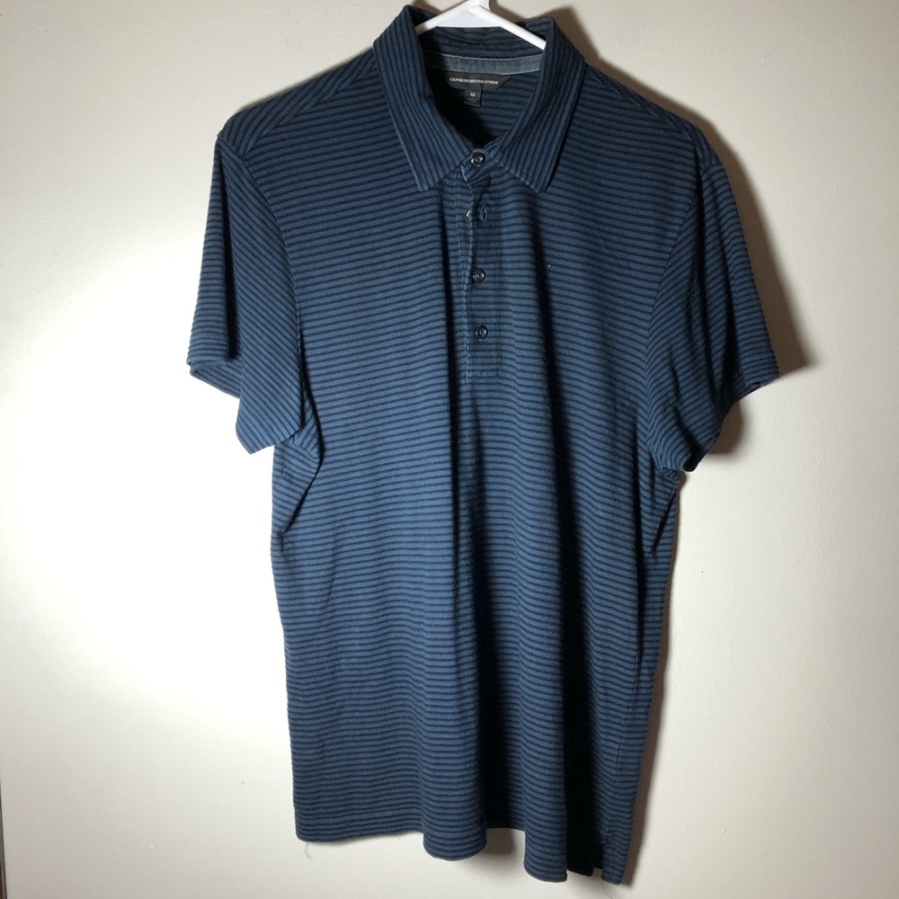 Express slim fit blue and black stripe polo
